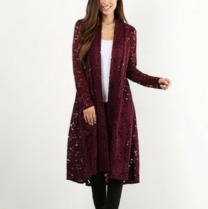 Floral lace long kimono duster